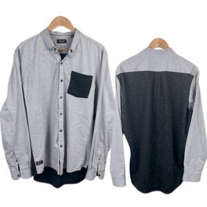 7 DIAMONDS Shirt Contrast Pocket Button-Down Blue/Grey Colorblock Long Sleeve